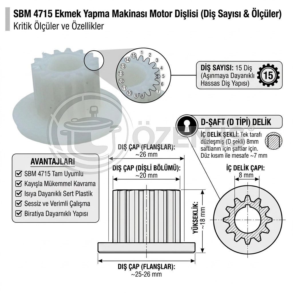 Sinbo Uyumlu SBM 4715 Ekmek Yapma Makinası Motor Dişlisi